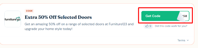 an amazing 50% off on a range of selected doors at Furniture123