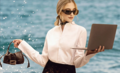 donna che guarda offerte online e cerca di acquistare outfit con un coupon Suitnegozi