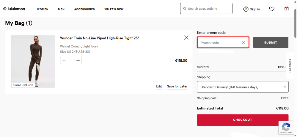 lululemon discount code place in the shopping bag
