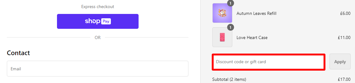 highlighted red box where customers can enter their Wild student discount