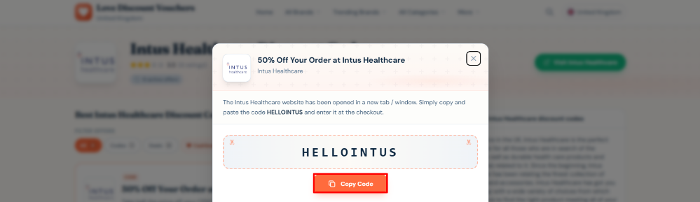 Finding a Intus Healthcare code on Love Discount Vouchers
