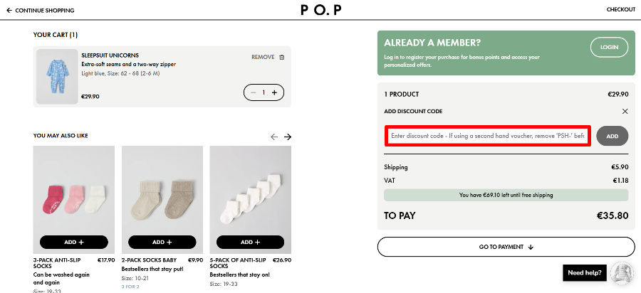 Apply your Polarn O. Pyret promo code before you pay