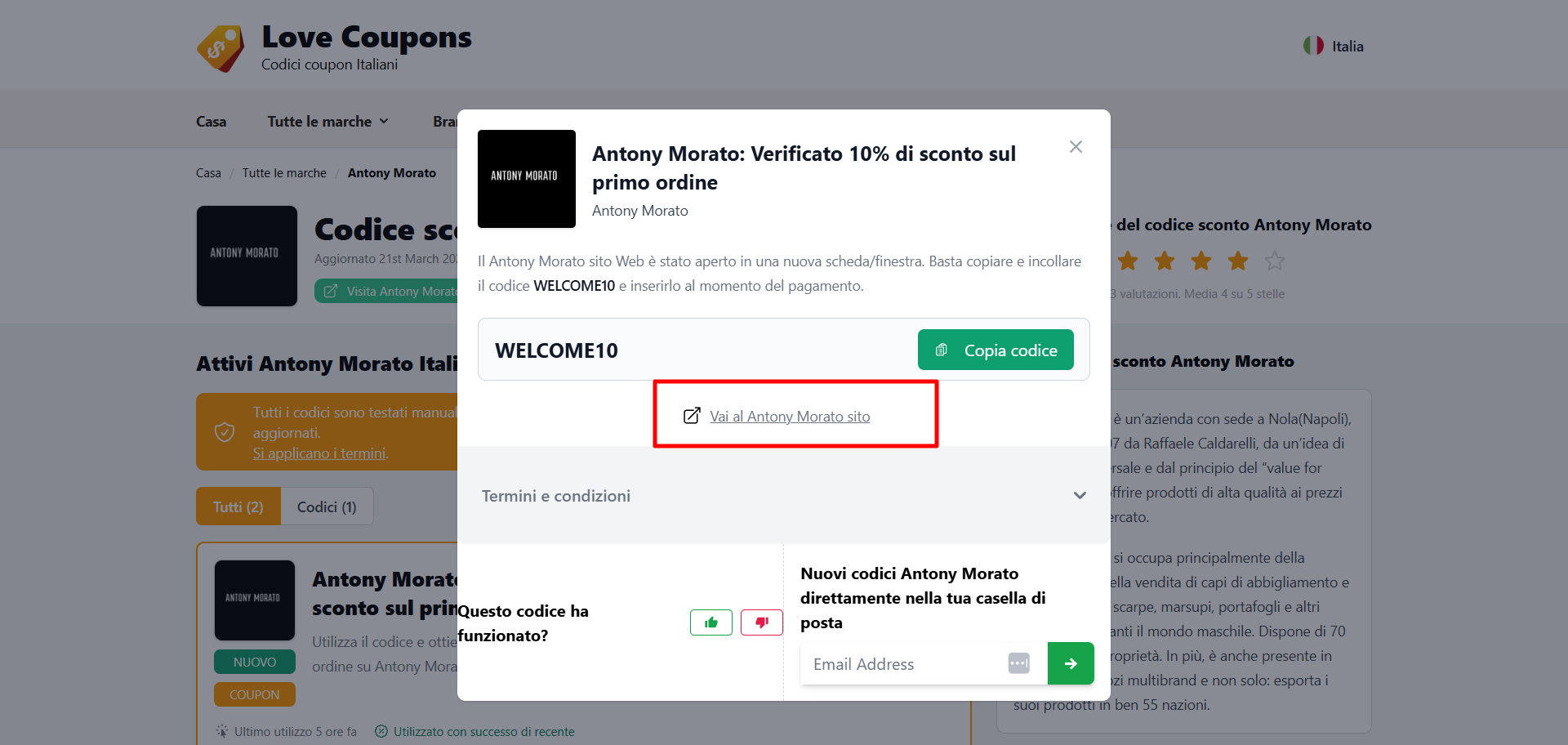collegamento diretto al sito ufficiale Antony Morato dove poter risparmiare utilizzando in codice sconto Antony Morato