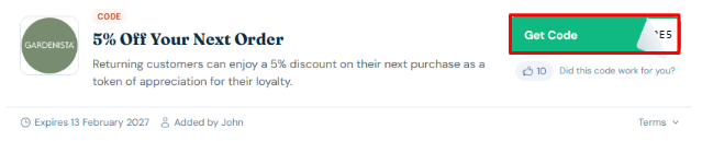 A red box will reveal a Gardenista voucher code