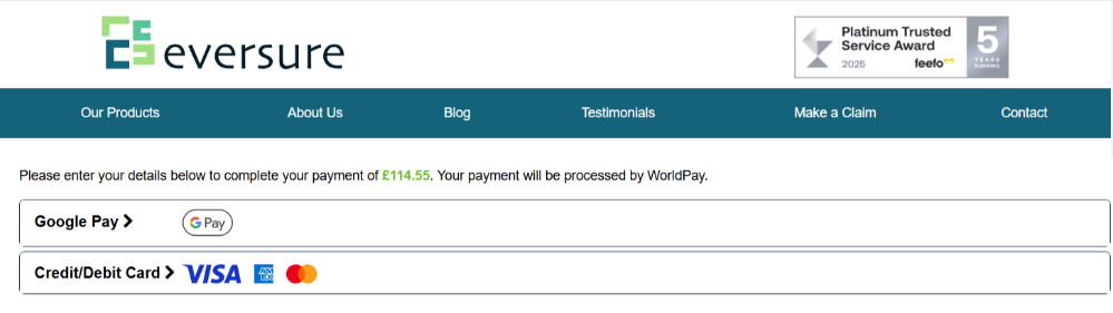 The Eversure payment page