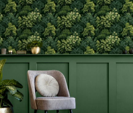 Study room with green wallpaper