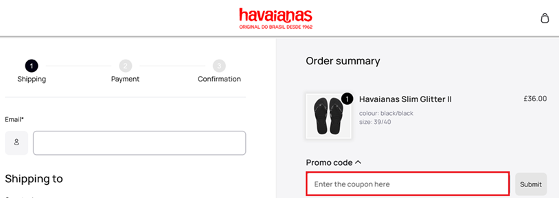 image showing the Havaianas checkout page