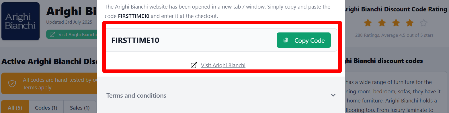 The highlighted red box shows the link to the Arighi Bianchi website.