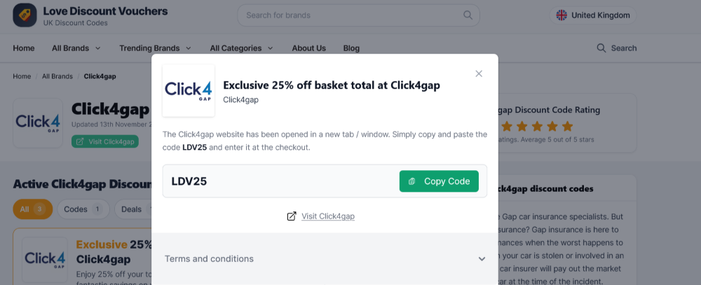 The page where you copy a Click4gap code