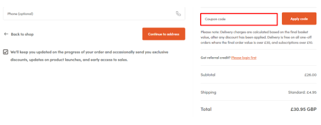 A box where you can add your gruum voucher code to redeem it