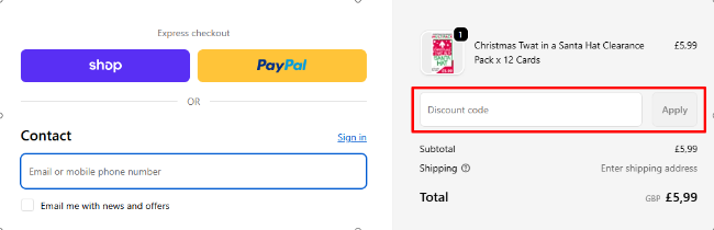 checkout page where you can paste and reedeem your promo code