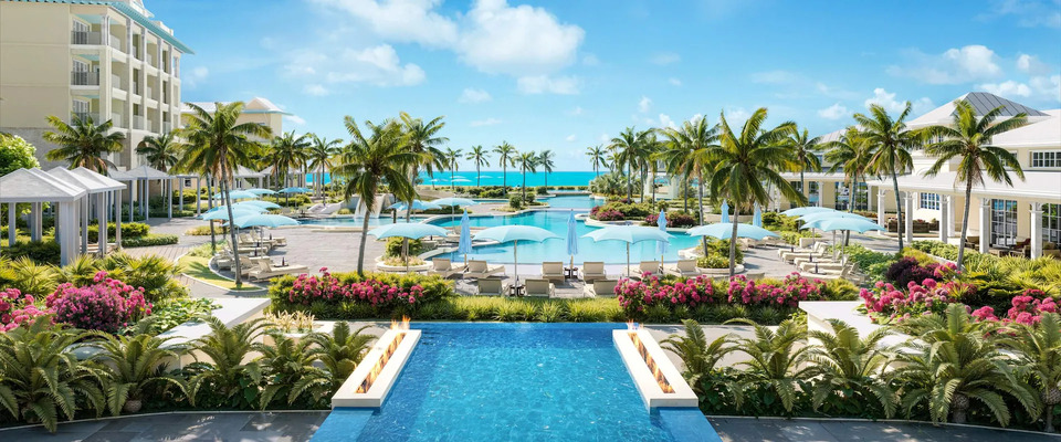 View of Beaches Resorts' Turks & Caicos resort showing hotel and pool
