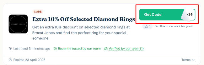Ernest Jones discount voucher for selected diamond rings