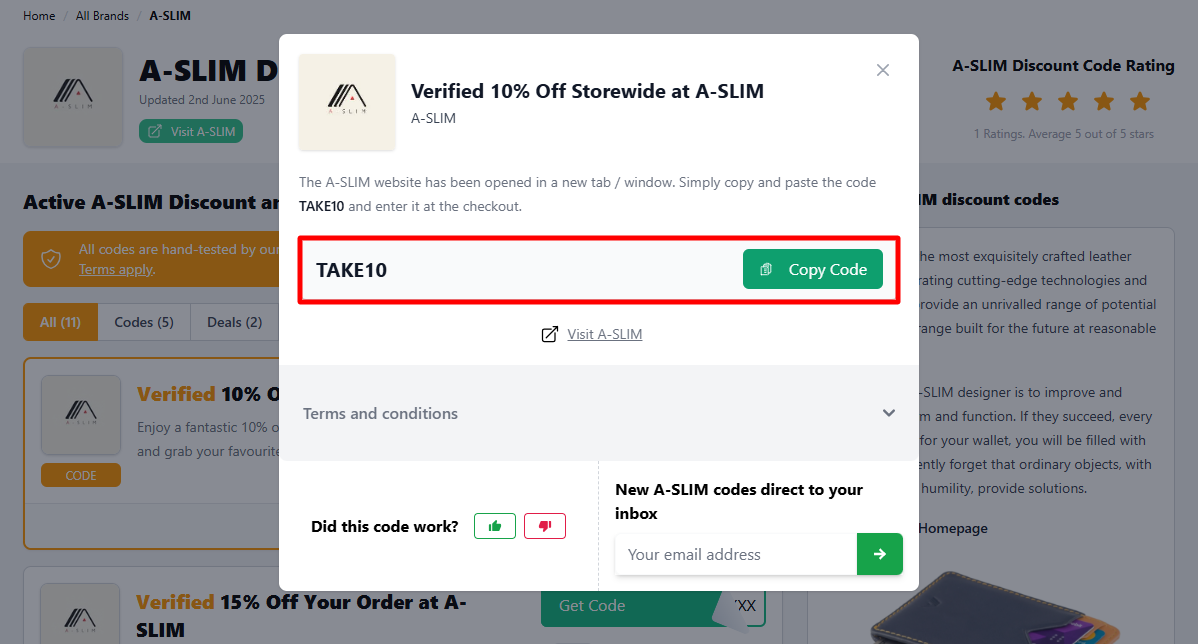 The highlighted red box shows the A-SLIM code and a link that takes you to the A-SLIM website