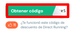botón verde del código descuento direct running para canjear