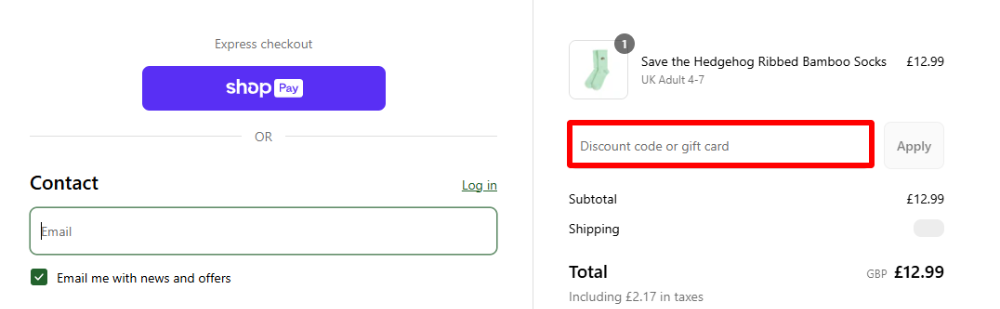 Bare Kind's checkout page where you can apply your Bare Kind voucher code