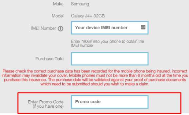 A box where you can add your Insurance2go promo code to redeem it.