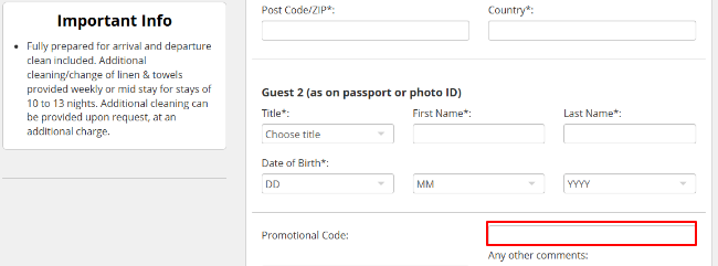 A box where you can add your Villa Select voucher code to redeem it