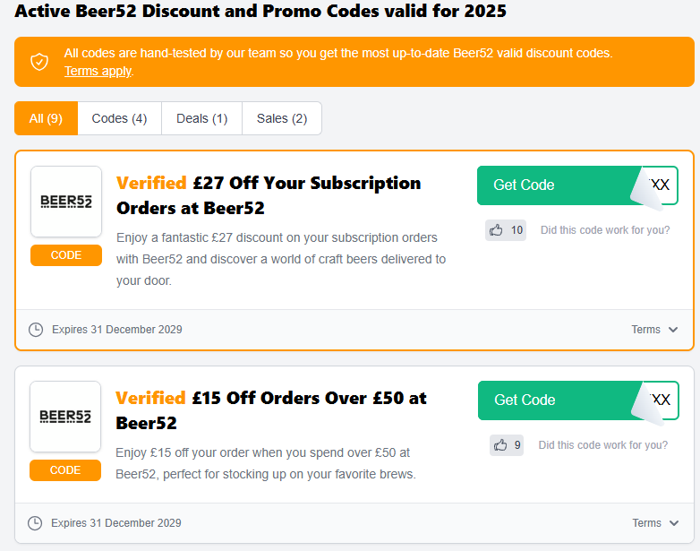 Love Discount Vouchers active Beer52 discount codes for {minth} 2026