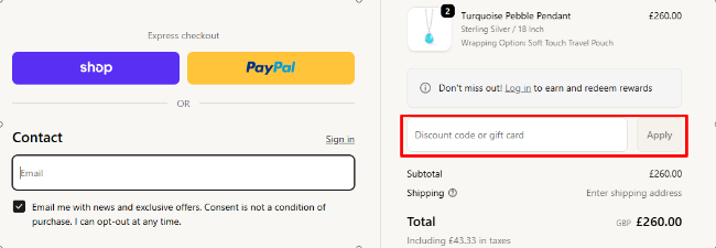 checkout page for Dower & Hall with our discount codes