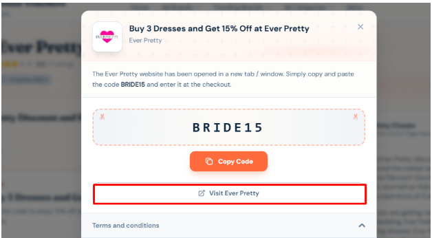 The highlighted red box shows the link to the Ever Pretty website