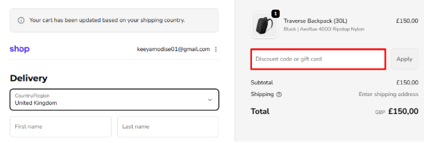 field to enter an ALPAKA promo code