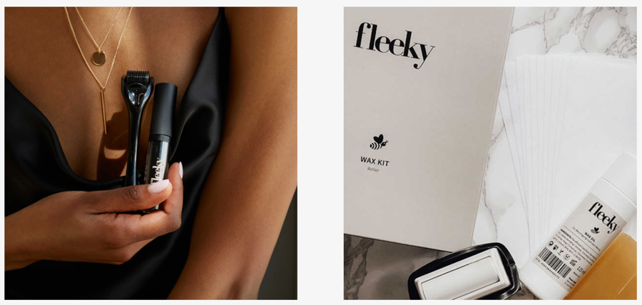 Brow Booster und Wax Kit Roller von fleeky auf zwei Bildern