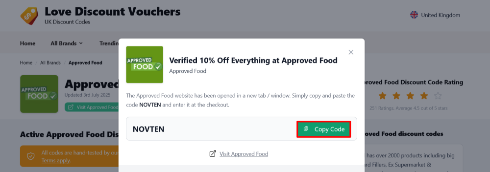 The page where you copy a Approved Food code
