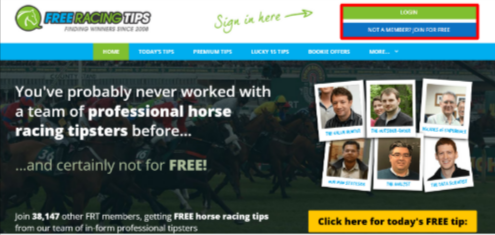 The Free Racing Tips log in page
