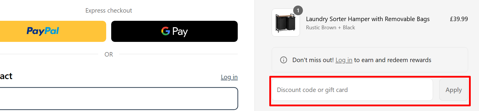 Songmics code box where you can add your unique code