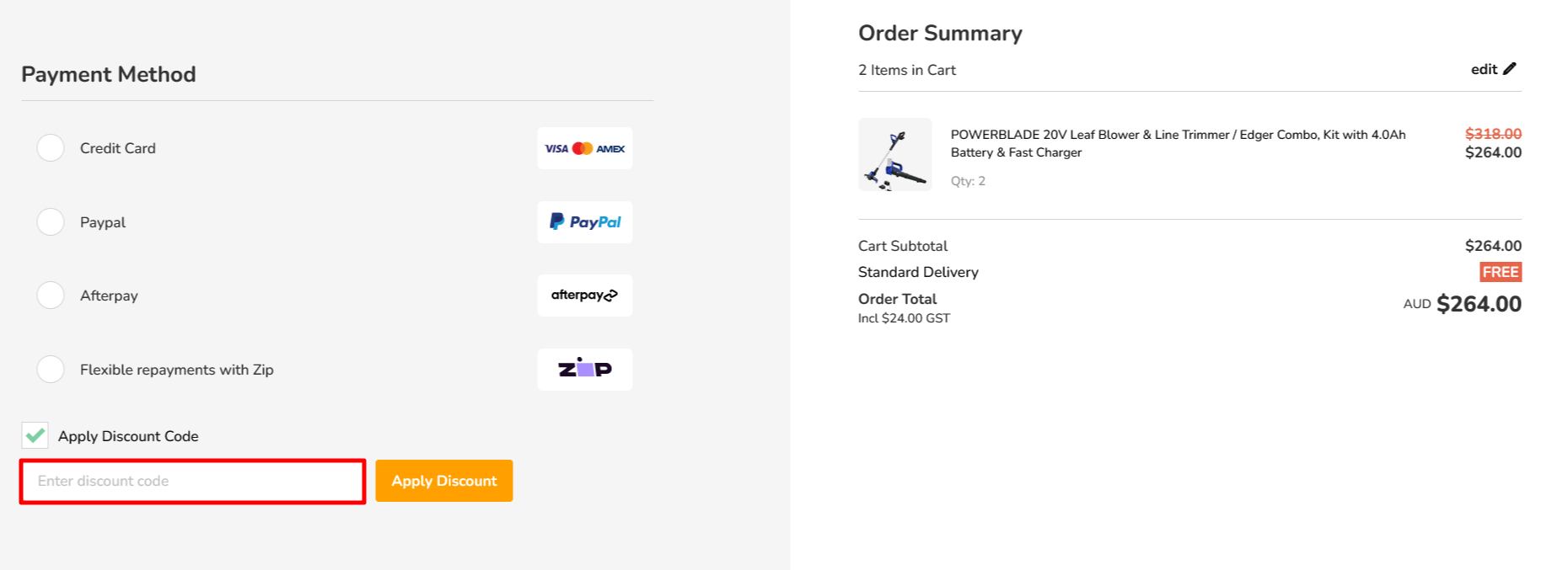 The MyTopia checkout page where to enter your code