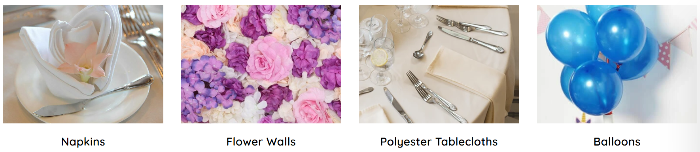 An example of some of the best selling Event Decor Shop products