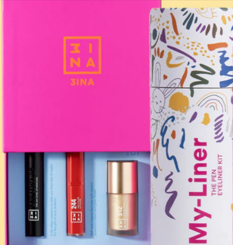A 3INA lip care and lipstick kit and a 3INA liner kit
