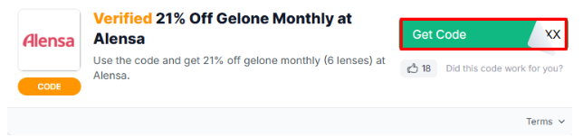 A box will show the Alensa discount code to use at checkout