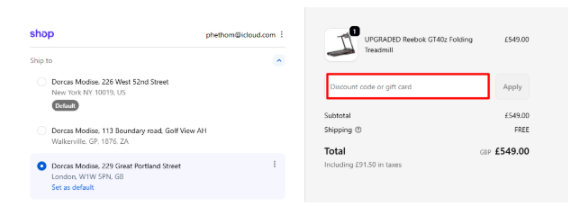 Red box to enter a Sweatband.com discount code