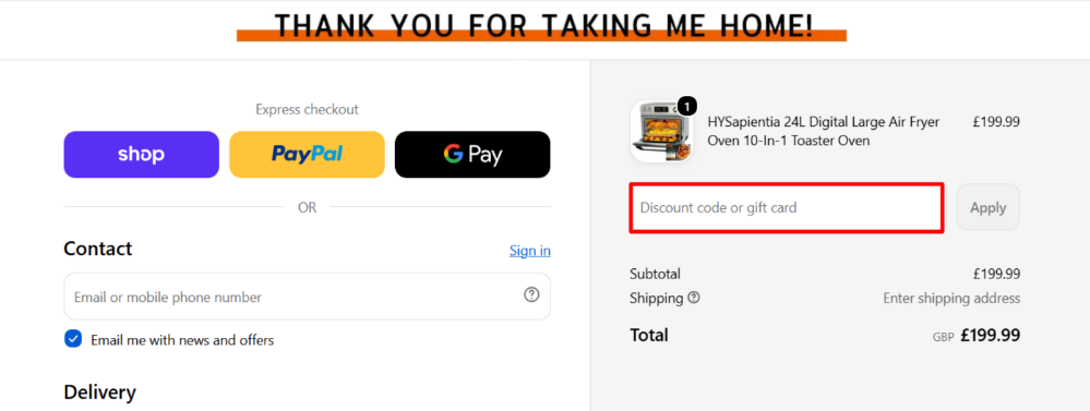 Applying a HYSapientia voucher code box at checkout