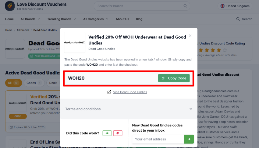 Copy your Dead Good Undies voucher code and start shopping
