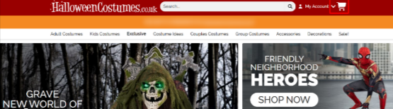 The Halloween Costumes homepage and shopping categories.