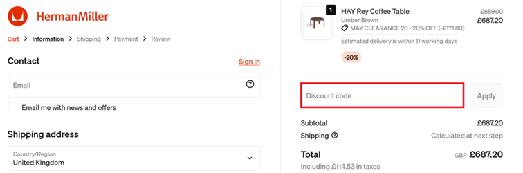 Image showing the Herman Miller checkout page