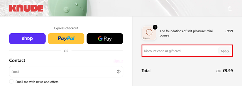image showing the checkout page