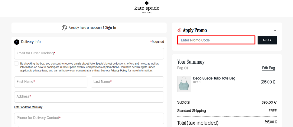 Apply your Kate Spade promo code to your order