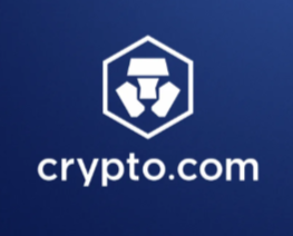 Crypto.com logo on a blue backgroung