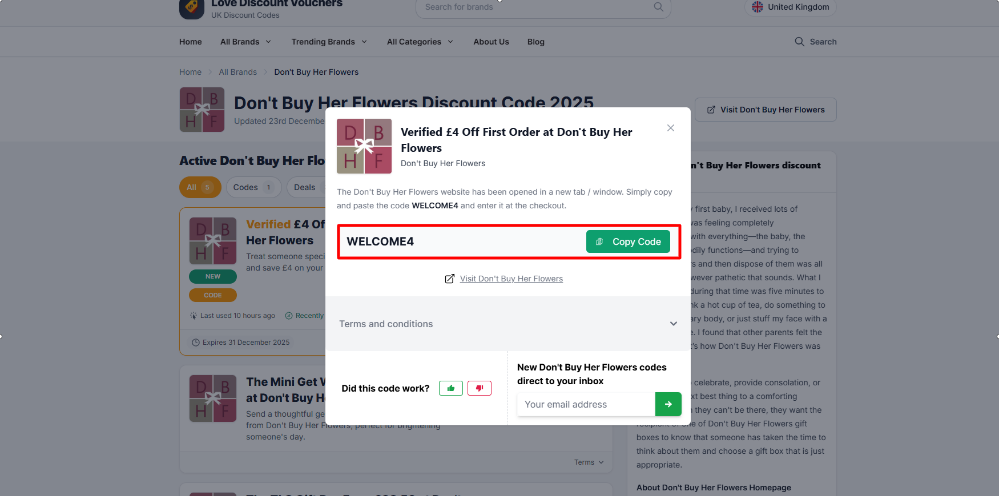 A discount code from Don't Buy Her Flowers