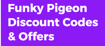 Funky Pigeon discount codes writing on a purple