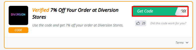 A red box will reveal a Diversion Stores discount code