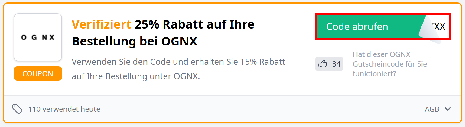 Infos zu einem Rabattcode für OGNC mit einem rotmarkiertem Button zum Abrufen des Codes