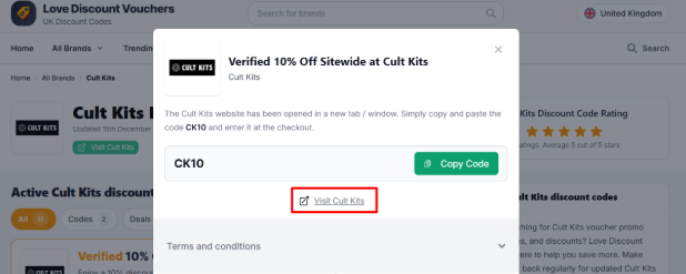 A link to redirect to Cult Kits website
