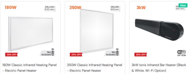 Surya Heating sales items on a white background