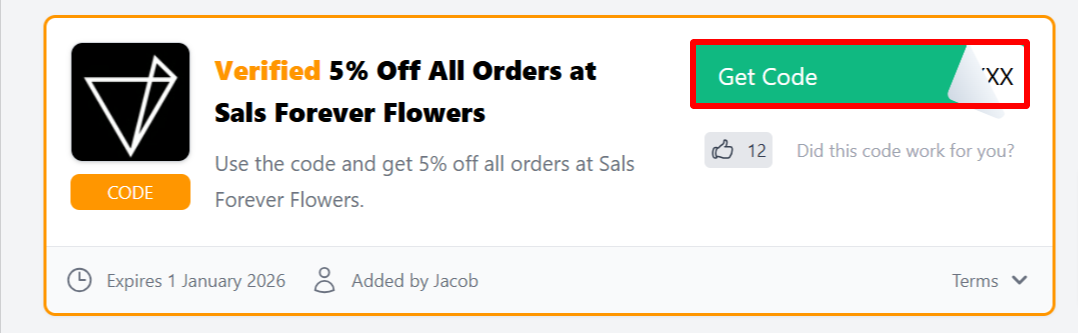 The Love Discount Vouchers page showing discount codes to use on your purchase