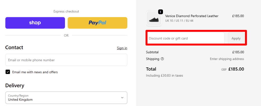 Paste your discount code in the red box